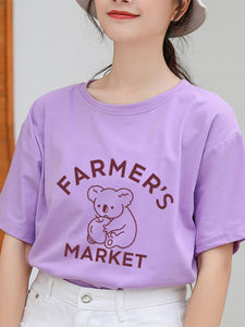 Lässige lose gedruckte Buchstaben-Koala-T-Shirt der Frauen