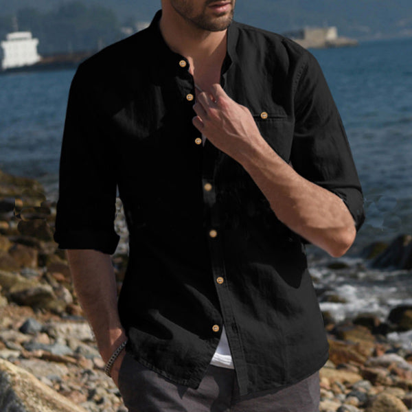 Camisa de lino cómoda color natural para hombre