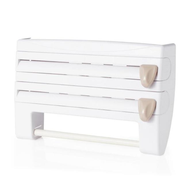 Nueva cocina cortador de película de aluminio soporte de toalla de papel dispensador de rodillos de montaje en pared