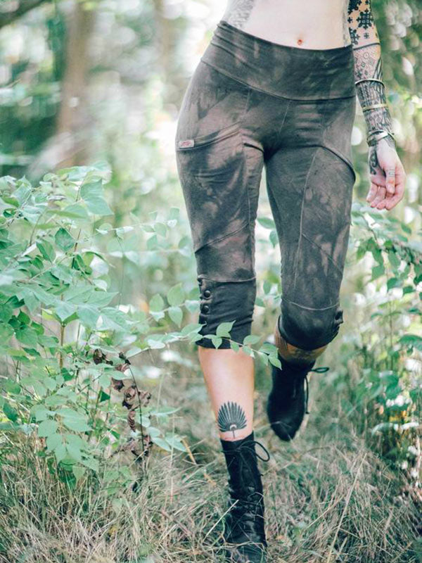 Bolsillos de algodón teñidos vintage para mujer estirados con pantalones casuales