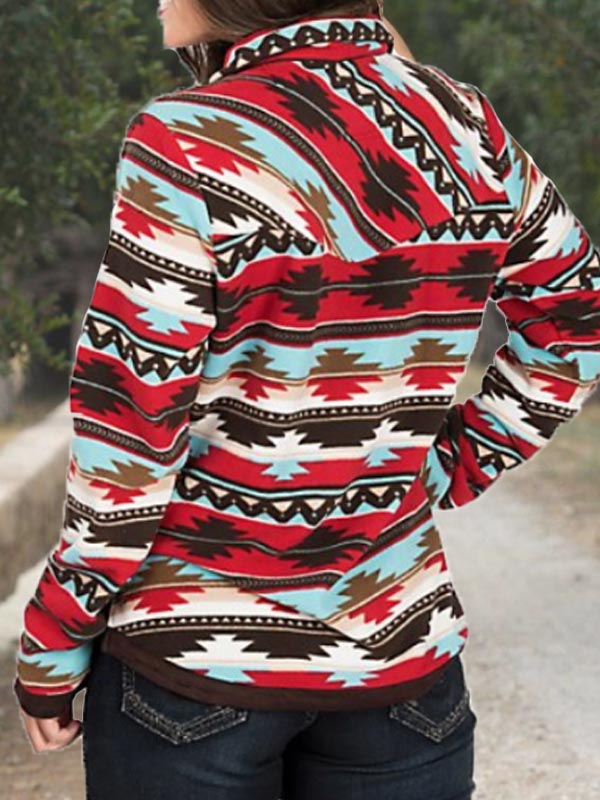 Damenmode Geometric Print Pocket Plüsch Sweatshirt