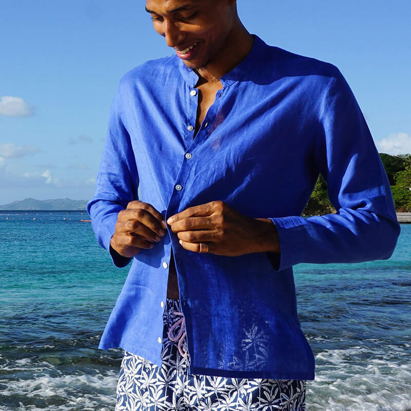 Leichtes Leinenhemd im Sommerstrand-Stil für Herren