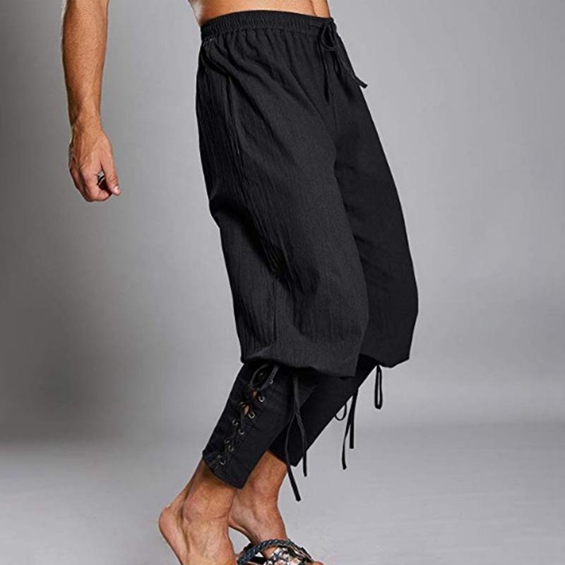 Hippie de verano para hombre Casual Super Soft Rope Cintura elástica Cintura Ligero Pantalones de lino