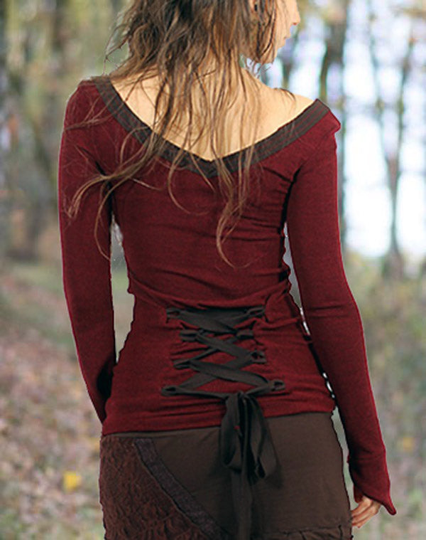 Damen Pullover mit V-Ausschnitt und Schnürung