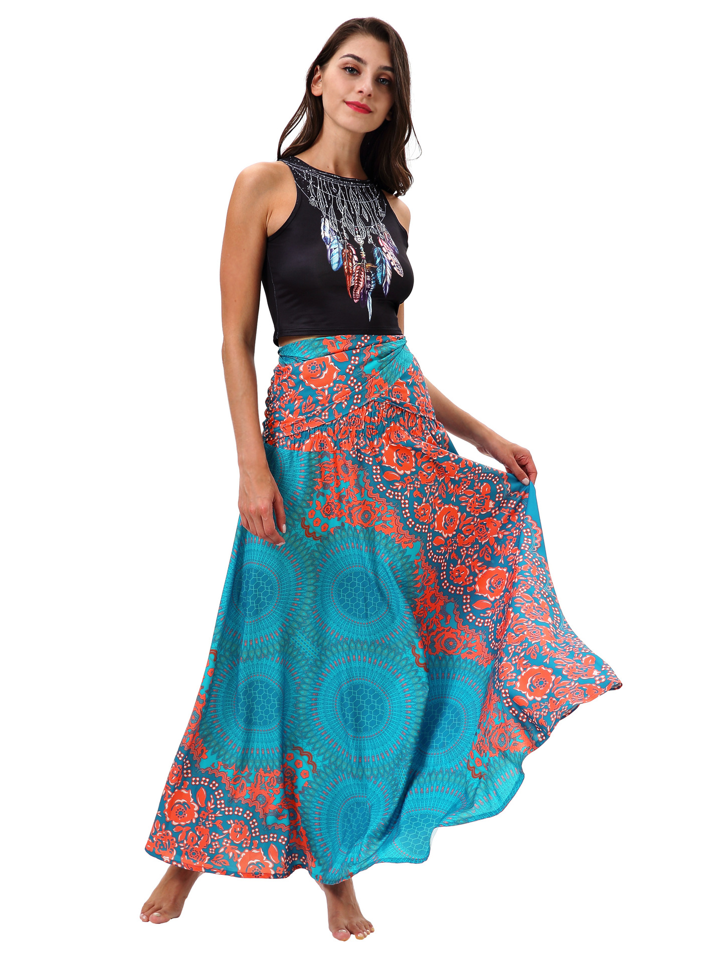 Vestido de cinta con estampado de girasol falda sexy de playa