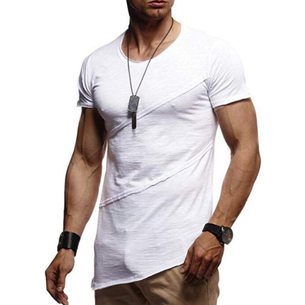 Herrenmode plissiertes kurzärmeliges Rundhals-T-Shirt