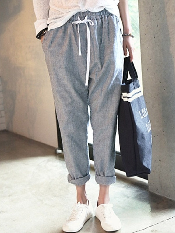 Pantalones casuales de rayas verticales populares para mujeres