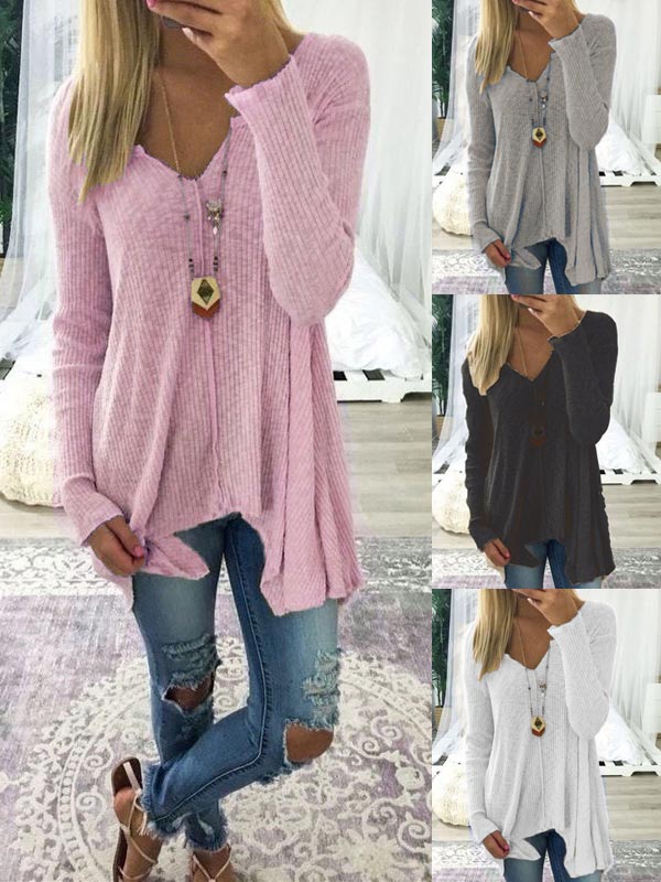 Las mujeres de color sólido sexy sexy con cuello en V top irregular