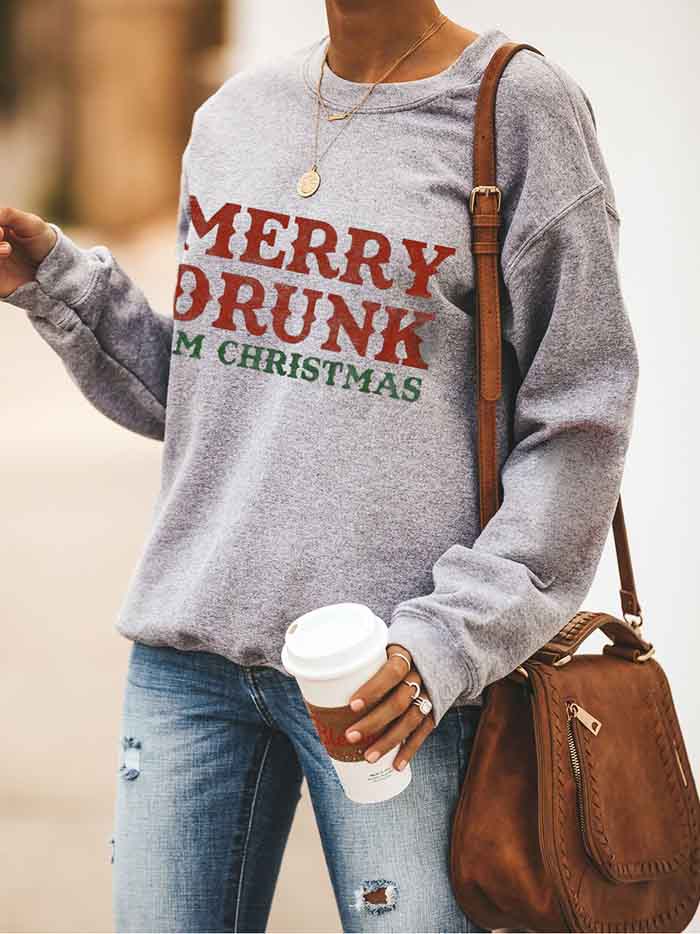 Lady Merry Drunk Letter Print Langarm-Sudadera