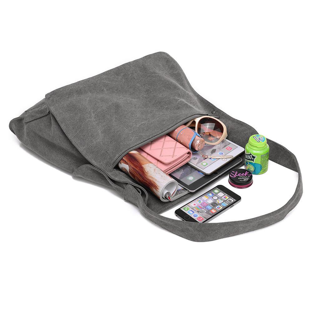 Bolso de hombro de lona casual desordenado para mujer