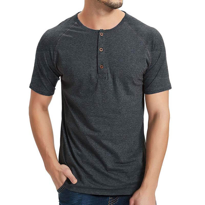 Vyriški klasikiniai pagrindiniai kasdieniai ploni Henley apykaklės medvilniniai marškinėliai