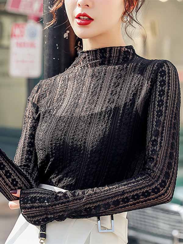 Damen Spitze Bottoming Shirt Slim Sexy Mesh Top