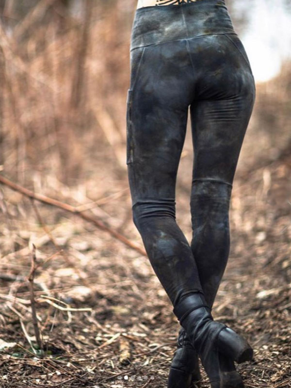 Vintage Dye Stitching Pocket Elastic Leggings für Damen