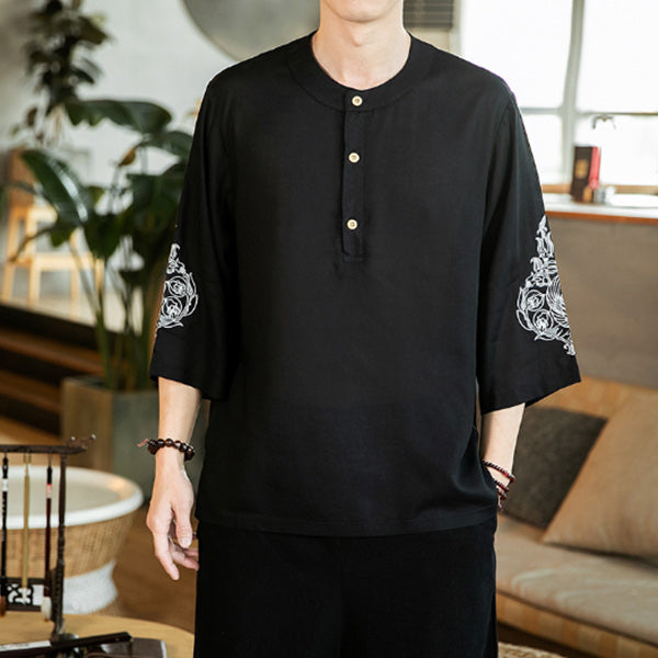 Camiseta bordada estilo chino para hombre