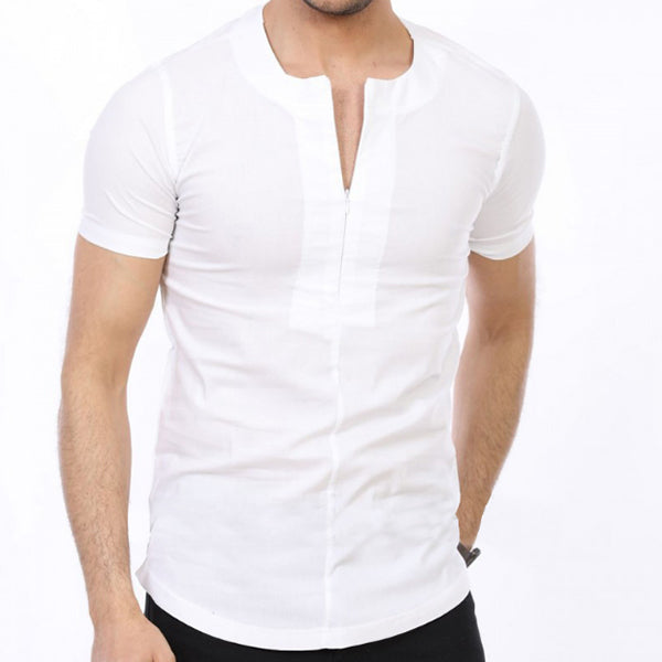 Marškinėliai trumpomis rankovėmis iš medvilnės su apvaliu kaklu ir vyrais