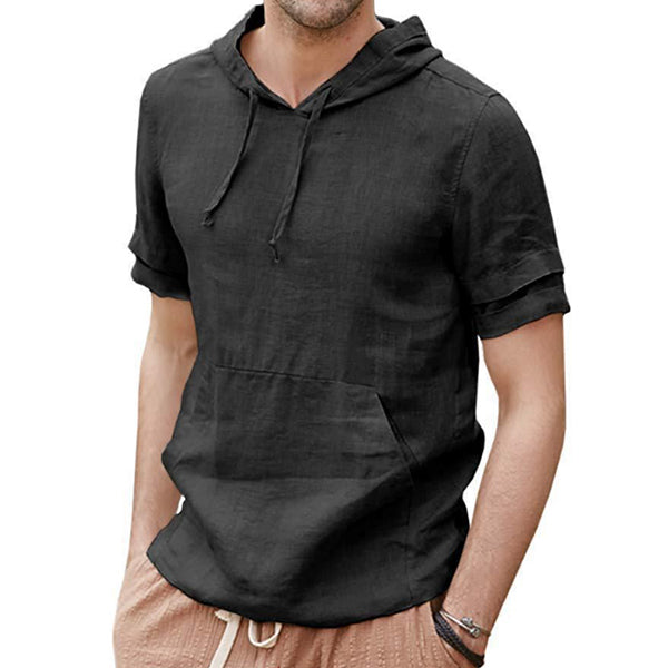 Lässiges Kurzarm-T-Shirt mit Kapuze aus Leinen für Herren