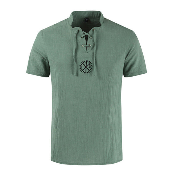 Camisa de hombre de manga corta de algodón y lino.