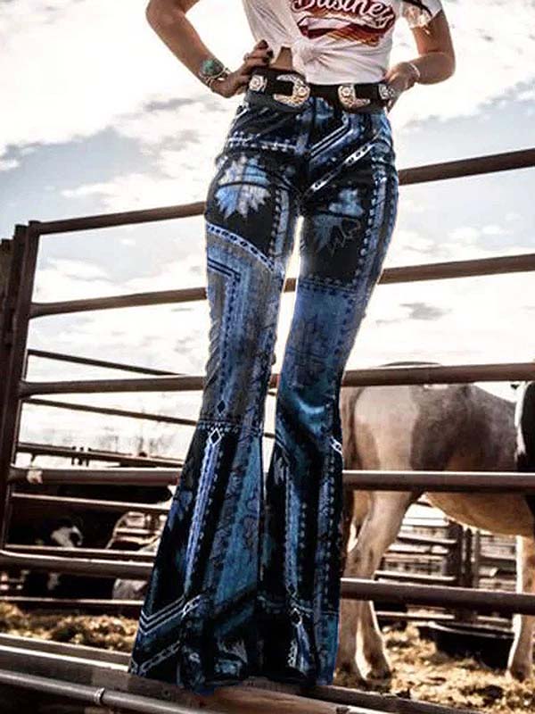 Moteriškos vintažinės margintos atsitiktinės kelnės