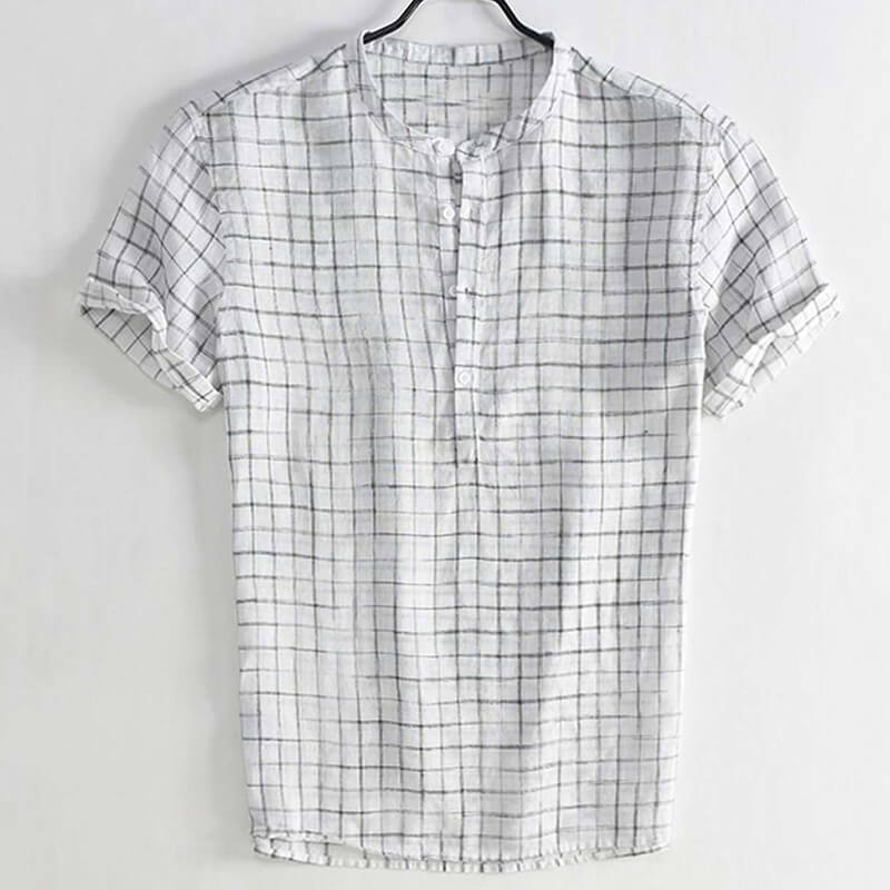 Camisa casual básica de verano para hombre con lona de algodón a cuadros