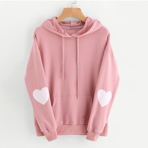 Heart Disign Drawstring Pocket Hoodies