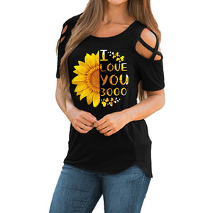 Criss Cross Off Schulter Sonnenblumen bedruckte Hemden