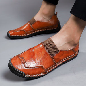 Men Hand Stitching Leather Slip Resistant Soft Sole Casual Shoes