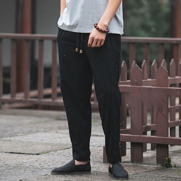 Pantalón de terciopelo suelto de lino para hombre.