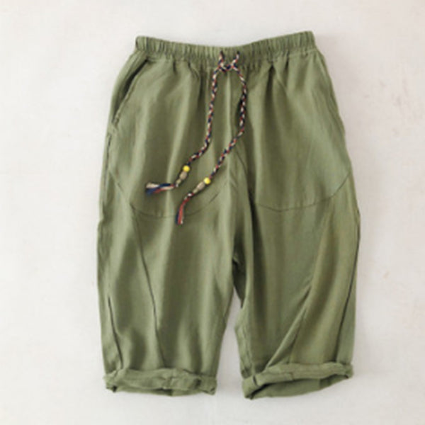 Pantalones cortos de lino cómodos y transpirables de estilo nacional.