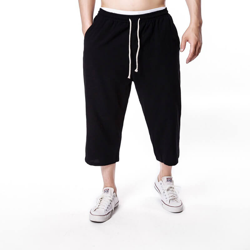 Cordones sueltos cómodos de color sólido para hombres de verano de pantalones de lino claro