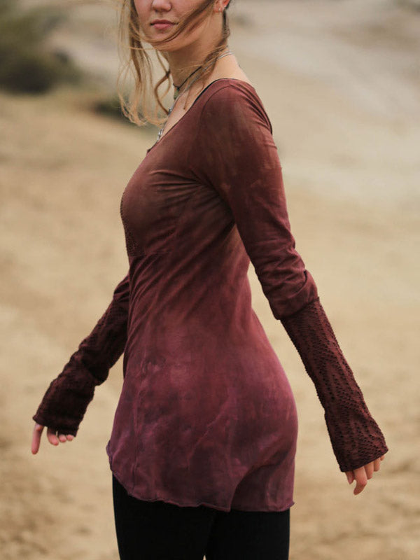 Vintage Vintage handgefärbte Panel Langarm Top