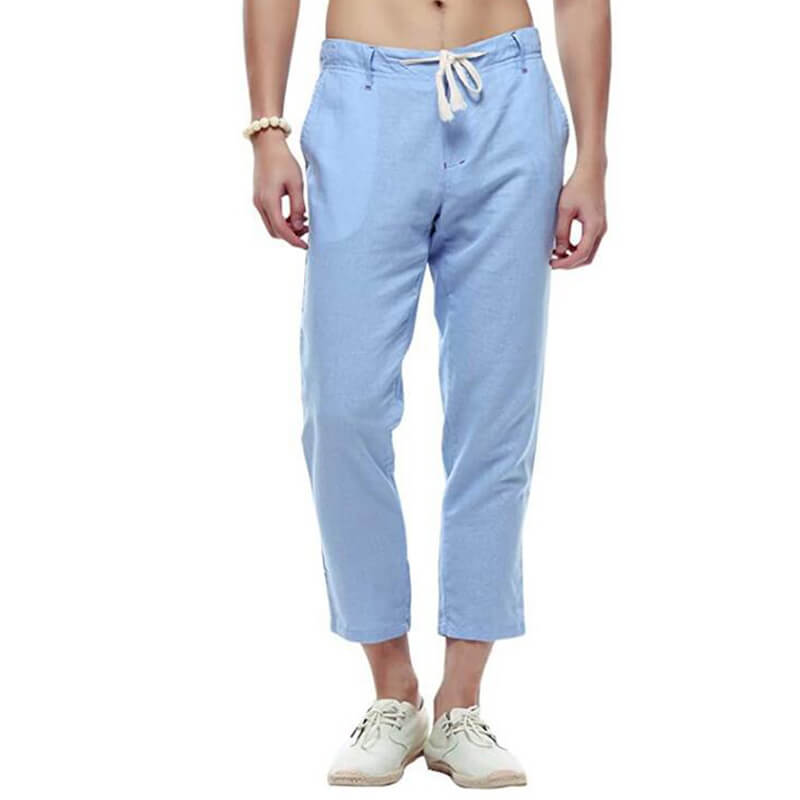 Piernas finas y ligeras de verano para hombres, pantalones de algodón de lino transpirables