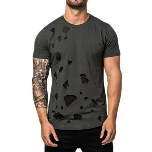 Herren Shabby Kurzarm-T-Shirt mit kontrastfarbenem Rundhalsausschnitt