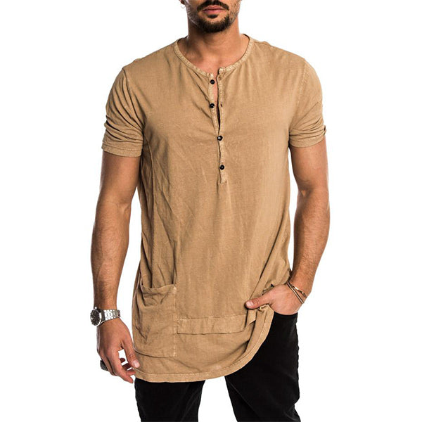 Camiseta de hombre con botones vintage con cuello redondo