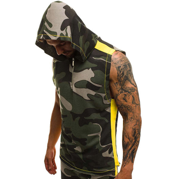 Chaleco para hombre con capucha con estampado de camuflaje