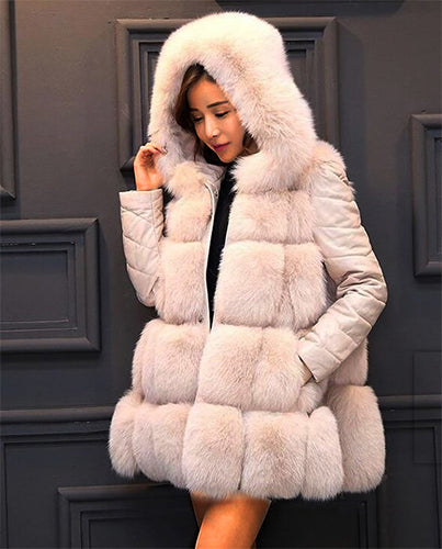 Solid Detachable Sleeve Hooded Fur Vest