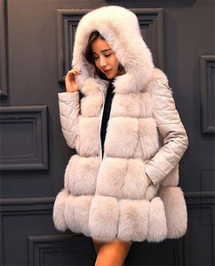 Solid Detachable Sleeve Hooded Fur Vest
