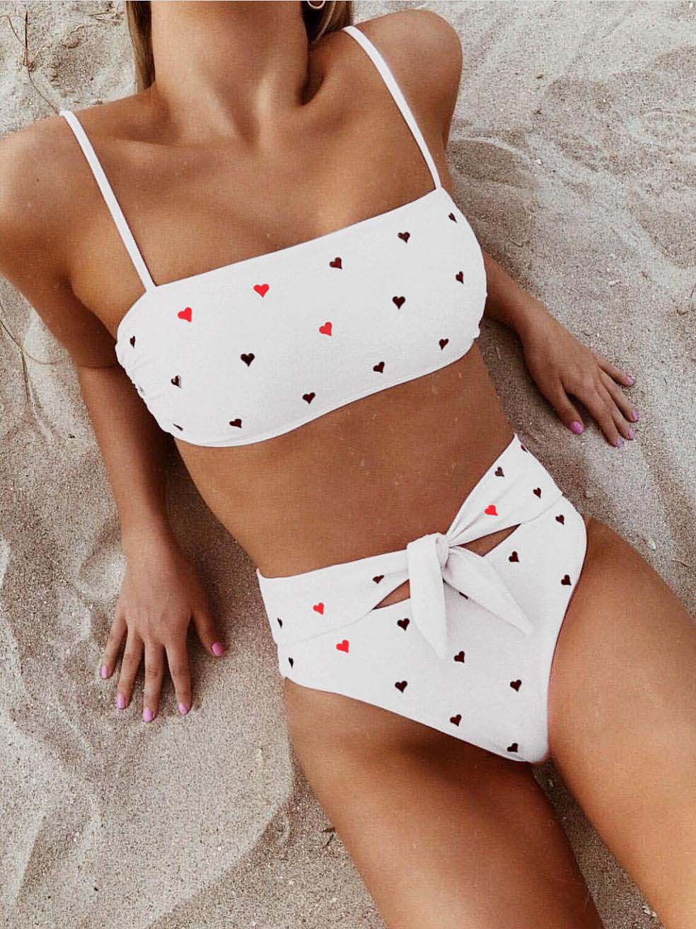 Traje de baño sexy y lindo con estampado de amor y cintura alta
