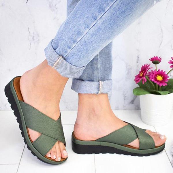 Summer Comfortable Plain Peep Toe Casual Slippers