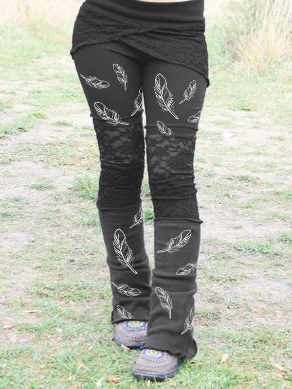 Damen Vintage Spitze Federdruck Nähte Stretch Freizeithose