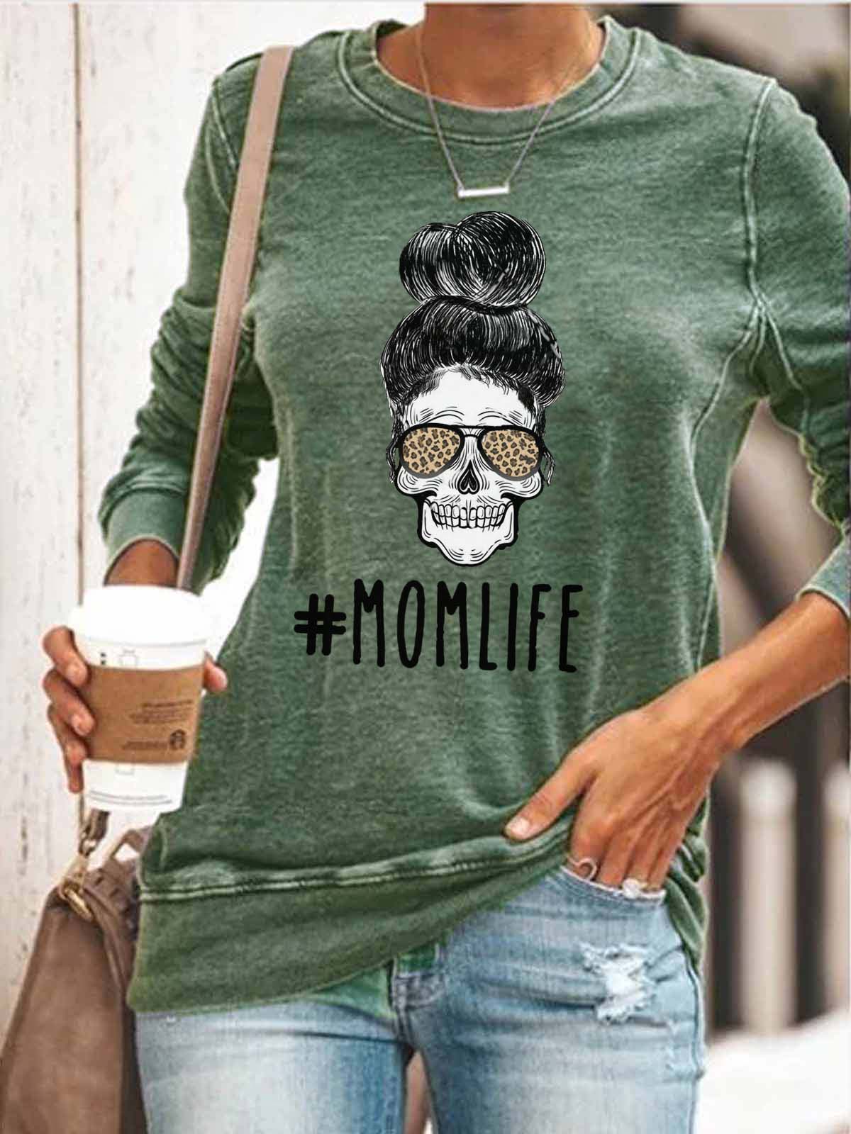 Frauen Mom Life Skull Cheetah T-Shirt