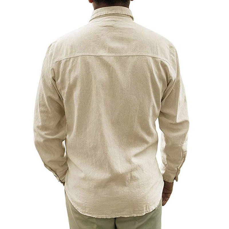 einfarbiges Langarm-Leinenhemd für Herren