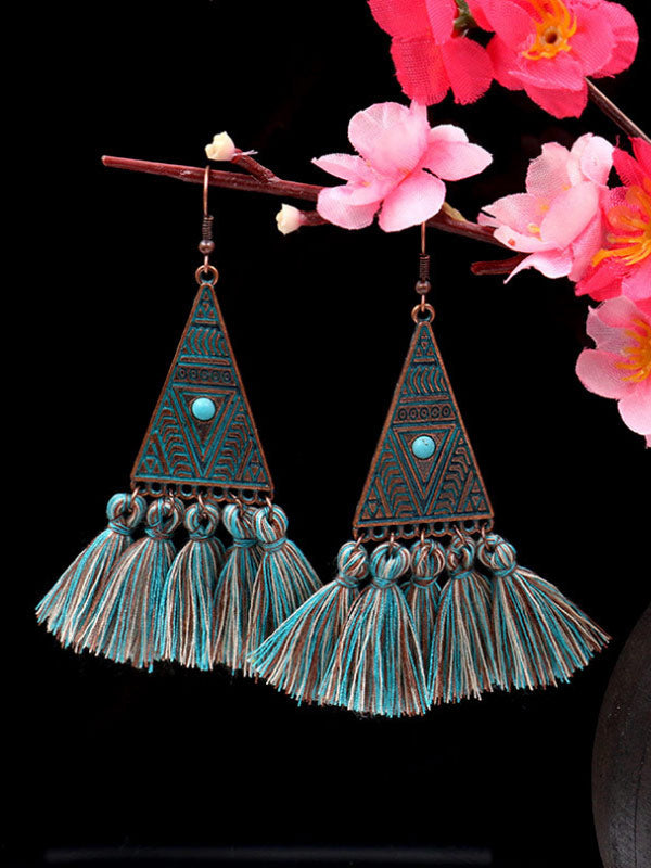 Pendientes geométricos triangulares de lana, estilo vintage.