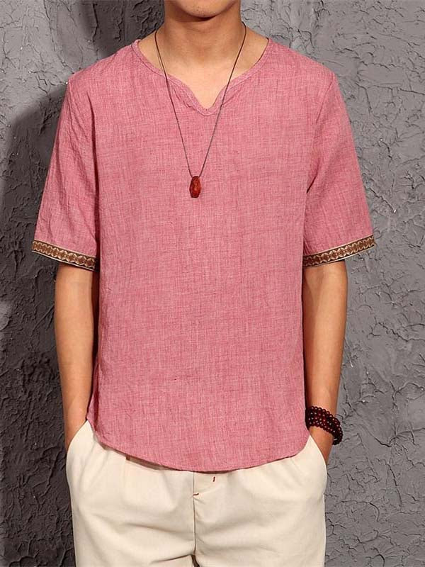 Camisa holgada de algodón y lino sin cuello