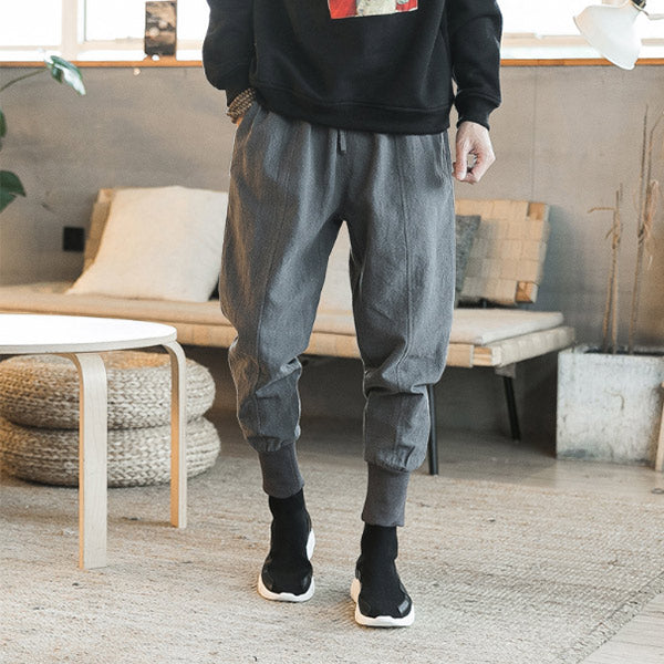 Pantalones casuales de lino de moda suelta de color natural