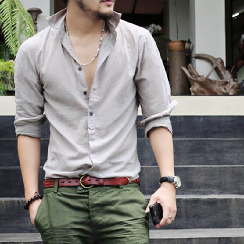 Stilvolles natürliches Langarm-Leinenhemd für Herren