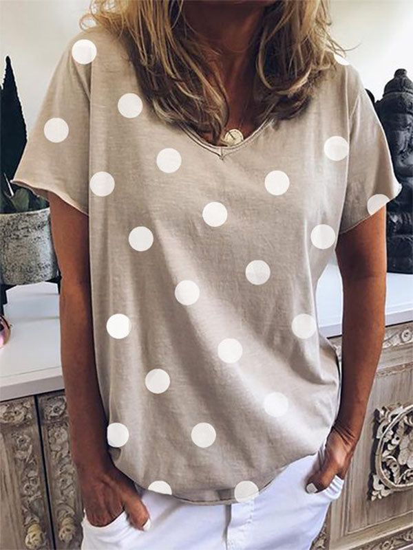 Camiseta de algodón con cuello de pico y lunares de algodón.