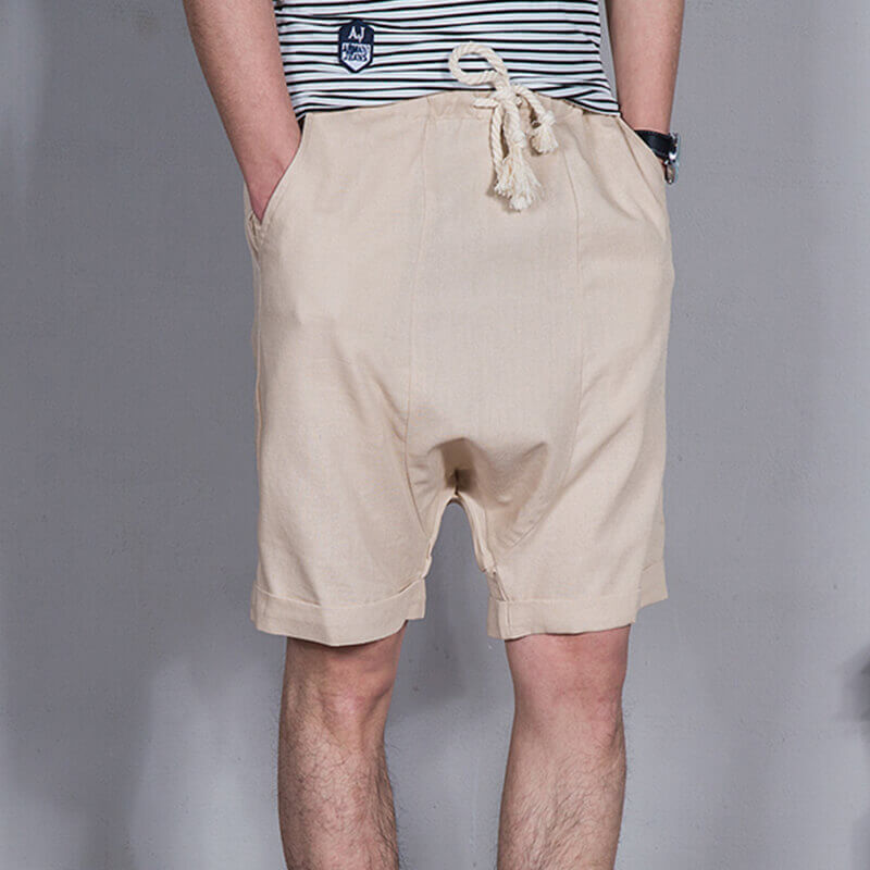 Herren Sommer Cool Casual Kordelzug Low Crotch Leinen Harem Shorts