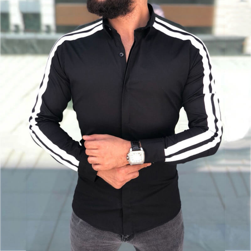 Camisa de algodón cómoda de manga larga a rayas clásica para hombres