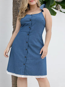 Damen Plus Size Sling Back Taille zurück Fransen Kleid