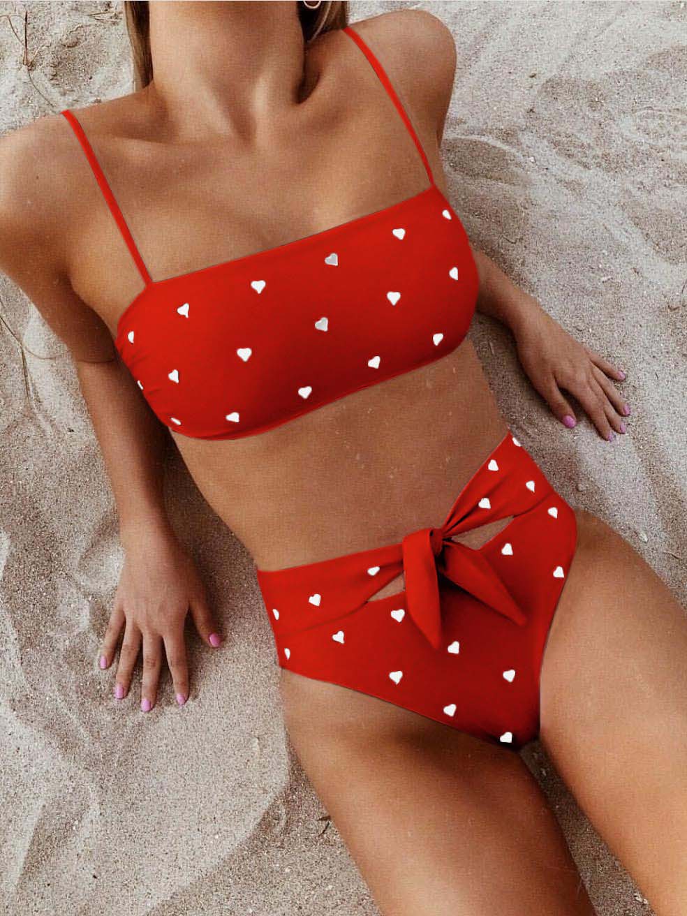 Traje de baño sexy y lindo con estampado de amor y cintura alta